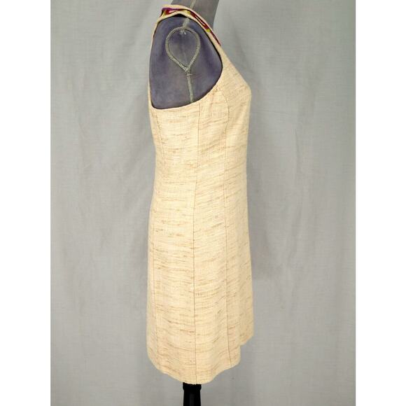 Trina Turk Dress Womens 6 Beige Silk Tweed Embroidered Neckline Racerback Lined - Picture 13 of 16